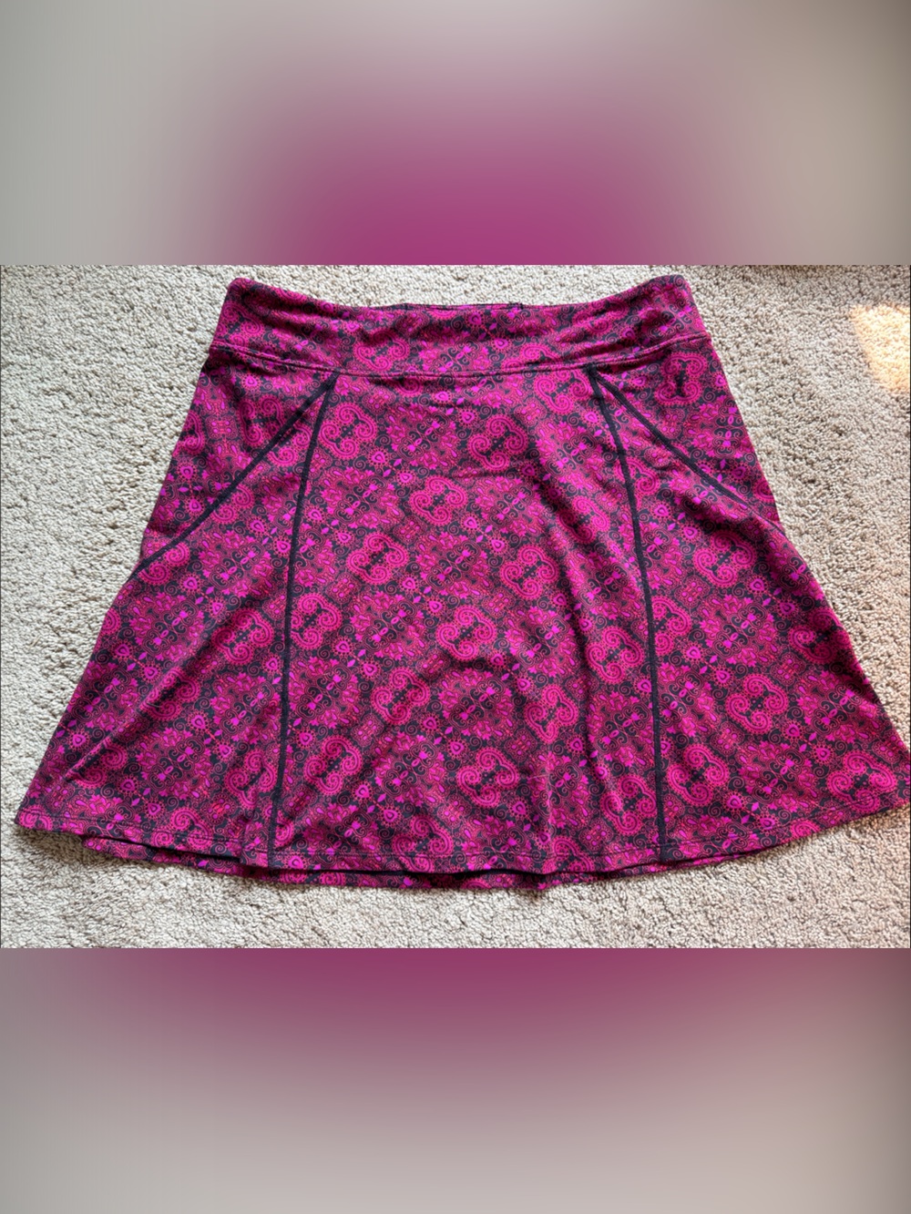 Title Nine Pink Paisley A-Line Skirt with Black Piping